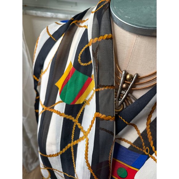 Vtg Nautical Striped Silk Scarf Colorful Flags & Rope Design Coastal Coquette - Picture 4 of 10